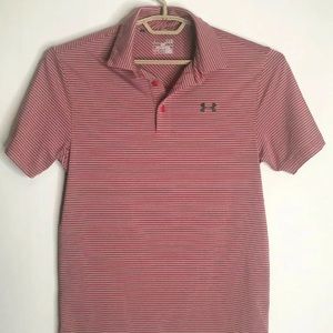 Under Armour Loose Heatgear Red Gray Striped Polo